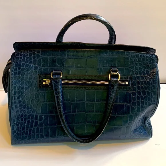 Coach Legacy Haley Satchel Exotic Croc-Embossed Leather 25324 Bag Navy/Sliver - Picture 6 of 12